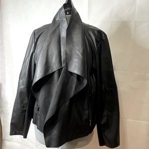 Black faux leather jacket shawl collar zipper detail